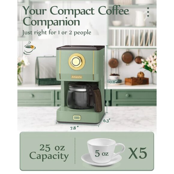Amaste Retro Drip Coffee Maker | 25 oz Glass Pot | Matcha Green | NIB - Picture 4 of 5